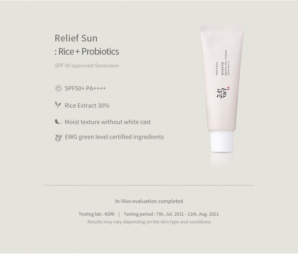 BEAUTY OF JOSEON Relief Sun : Rice + Probiotics (SPF50+ PA++++) 1ea